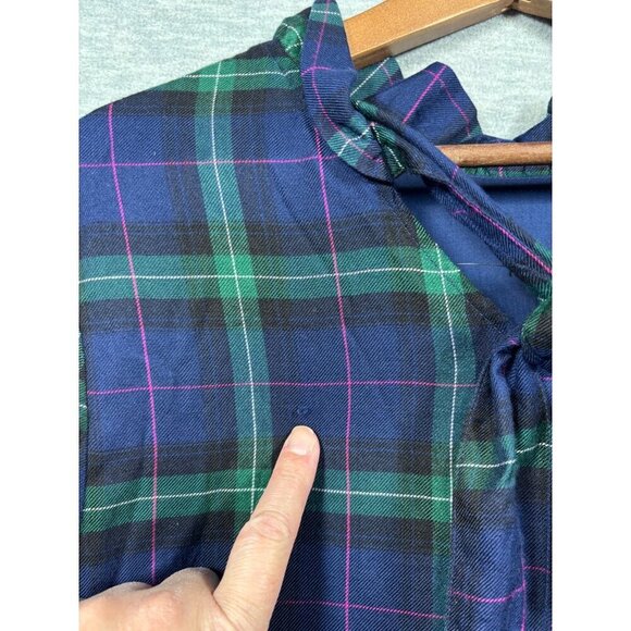 Crown & Ivy Navy Plaid Tie Back Neck Dress Ruffle Size L - Picture 4 of 6